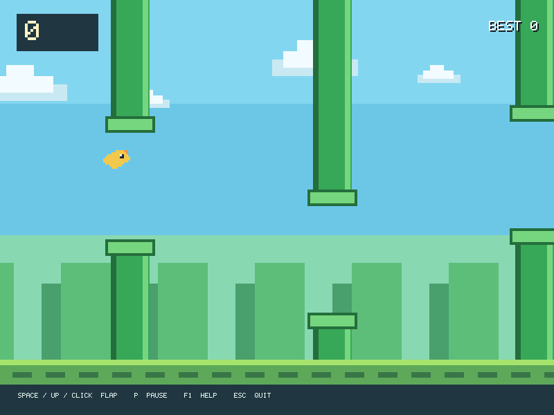 The bird flies between the two halves of a pipe.