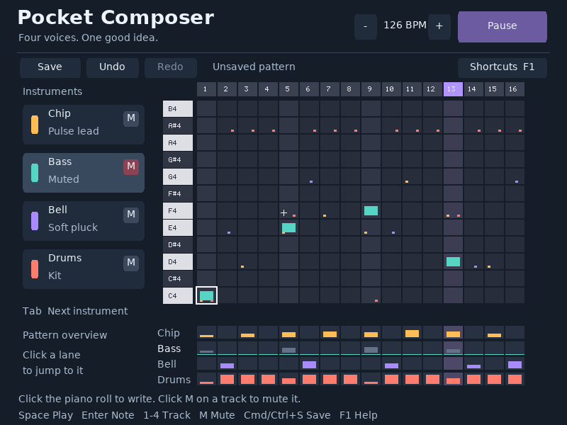 Mute is visible on each instrument and changes the audio that is actually rendered.