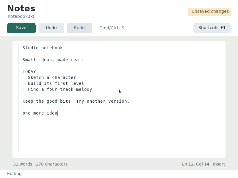 A typed addition marks the document unsaved and makes Undo available.