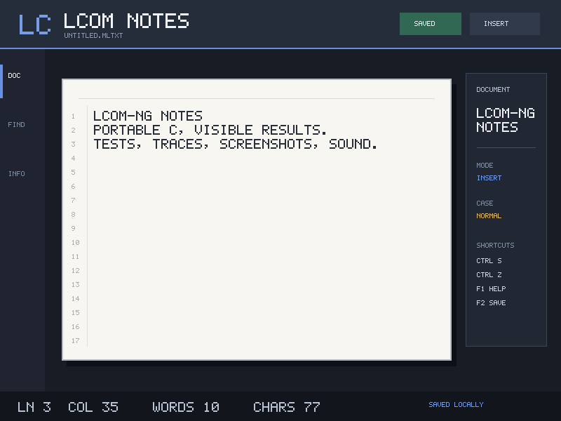 Word processor running in lcom-ng
